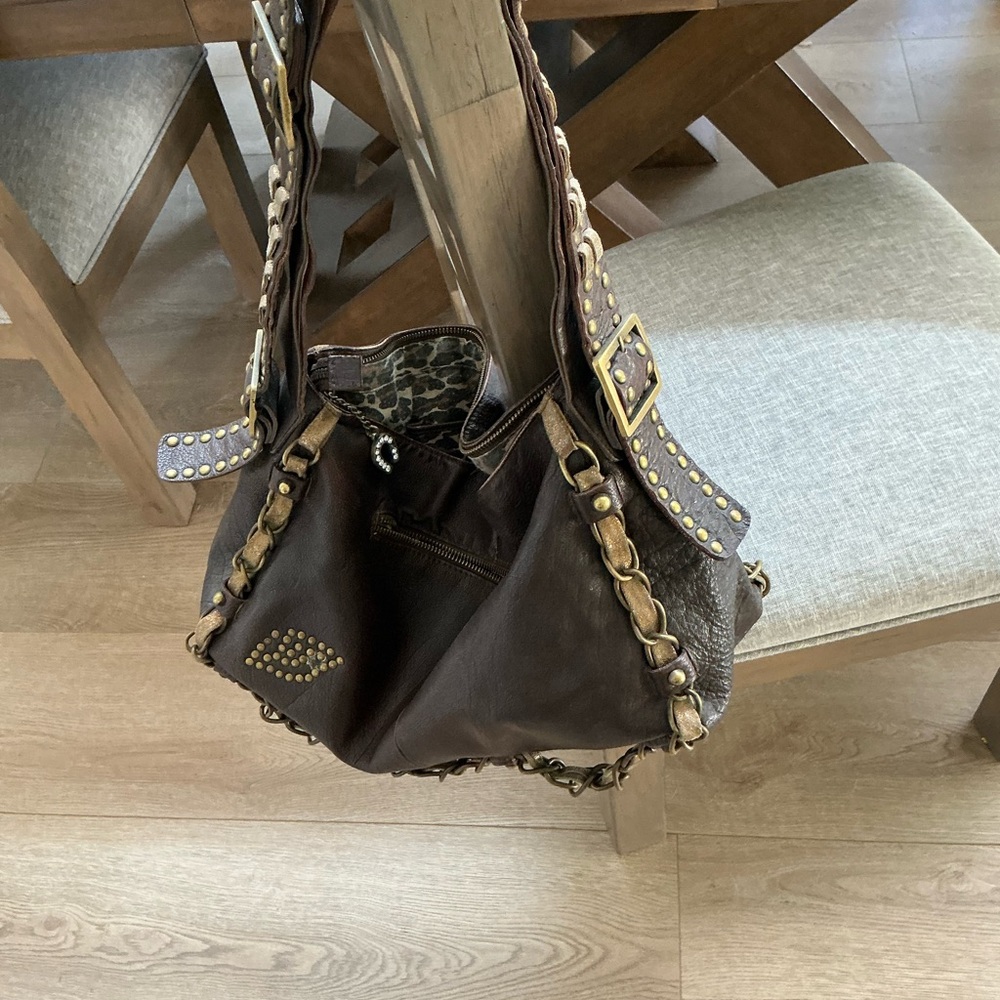 Betsey Johnson Brown Studded Shoulder Bag